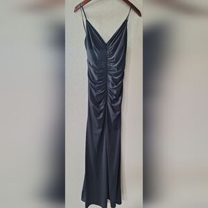 White by Vera Wang Black Ruched Open Back Maxi Dress Stretch Size 4